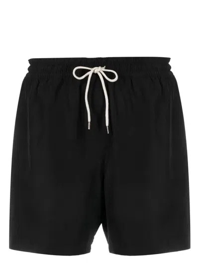 Polo Ralph Lauren Drawstring Waist Logo-patch Shorts In Black