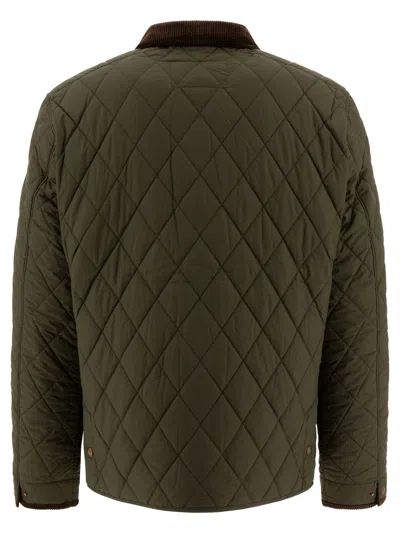 Polo Ralph Lauren Quilted Green Jacket With Corduroy Collar And Padded Warmth In Brown