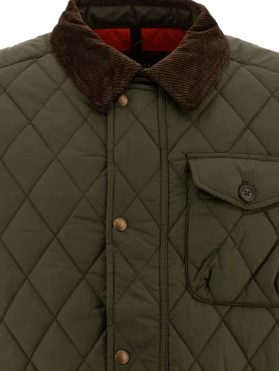 Polo Ralph Lauren Quilted Green Jacket With Corduroy Collar And Padded Warmth In Brown