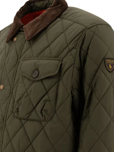 Polo Ralph Lauren Quilted Green Jacket With Corduroy Collar And Padded Warmth In Brown