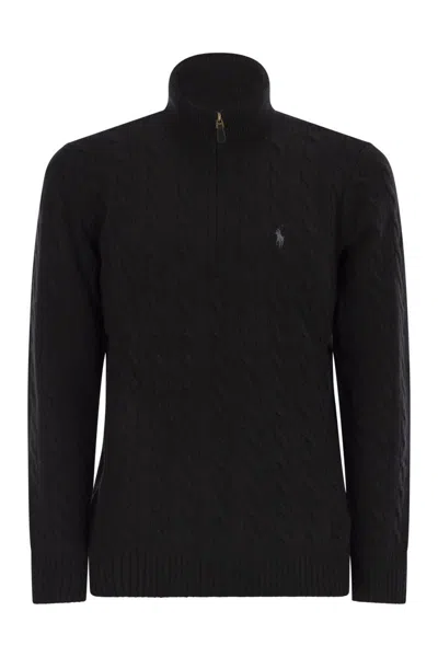Polo Ralph Lauren Wool And Cashmere Cable Knit Jumper In Black