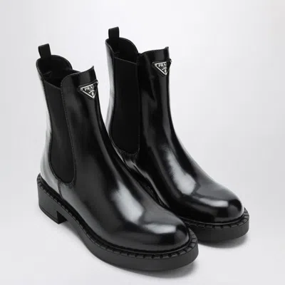 Prada Black Chelsea Ankle Boots In Polished Leather Women In Black