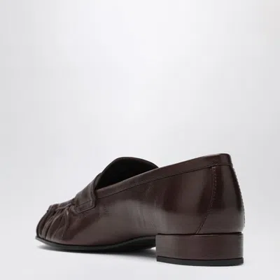 Prada Brown Ruched Loafers With Logo In Burgundy