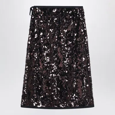 Prada Bow Sequin Embellished Midi Skirt In Black