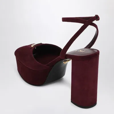 Prada Block Heel Open Toe Sandals With Suede Finish In Burgundy