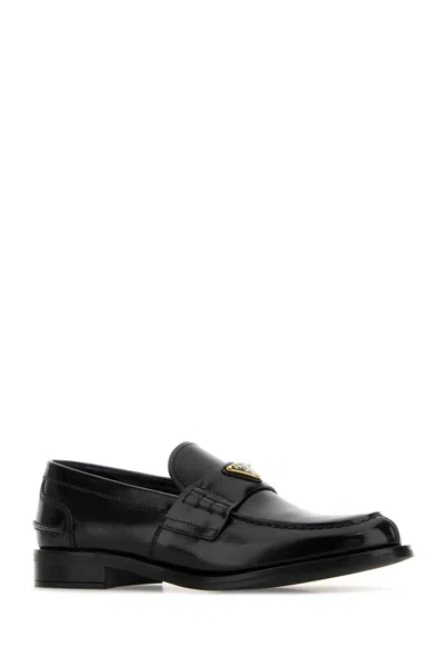 Prada Calf Leather Loafers Women In Black