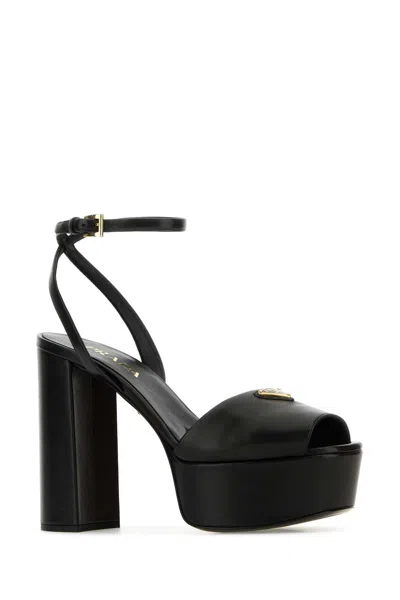 Prada Nappa Leather Platform Sandals 115 In Black