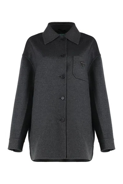 Prada Wool Jacket With Buttons In Black