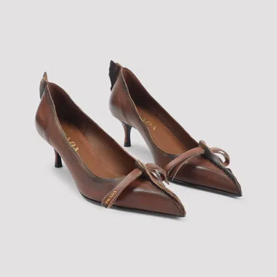 Prada Calf Leather Pumps In Brown