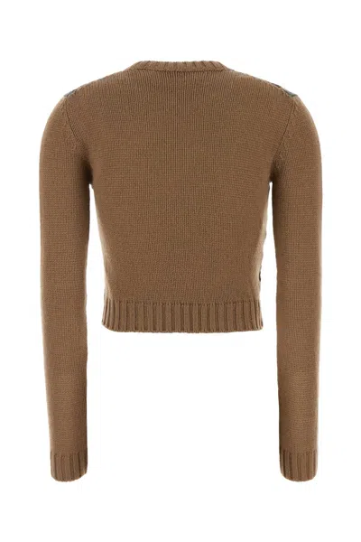 Prada Cashmere Sweater With Cropped Length And Argyle In Brown