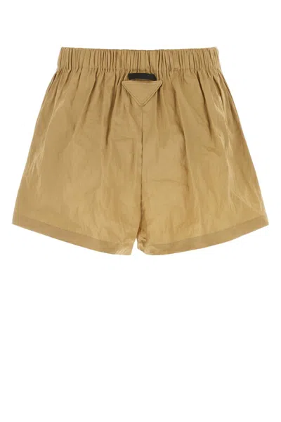 Prada Stretch Cotton Blend Shorts With Button Detail In Brown