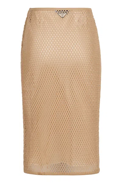 Prada Cotton Midi Skirt In Nude