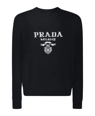 Prada Intarsia-knit Logo Sweatshirt In Black