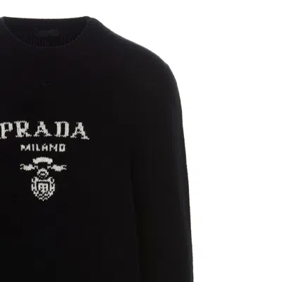 Prada Intarsia-knit Logo Sweatshirt In Black