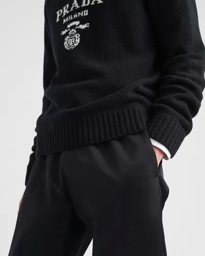 Prada Intarsia-knit Logo Sweatshirt In Black