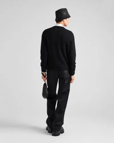 Prada Intarsia-knit Logo Sweatshirt In Black