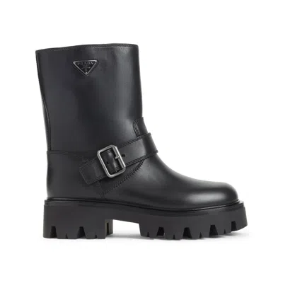 Prada Mid-calf Chunky Sole Round Toe Boots In Black