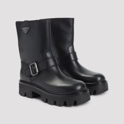 Prada Mid-calf Chunky Sole Round Toe Boots In Black