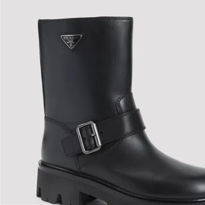 Prada Mid-calf Chunky Sole Round Toe Boots In Black