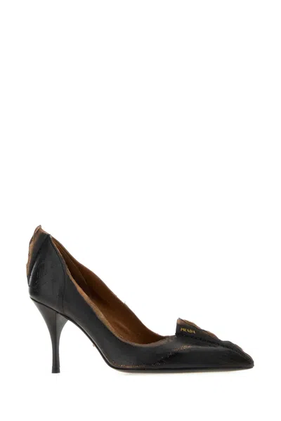 Prada Antiqued Leather Pumps In Black