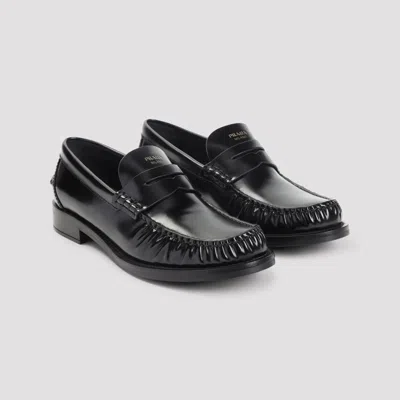 Prada Moccasins In Brushed Leather In Black