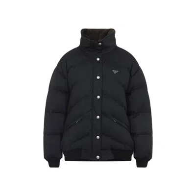 Prada Cotton Padded Jacket Stand-up Collar In Black