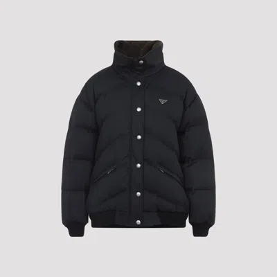 Prada Cotton Padded Jacket Stand-up Collar In Black
