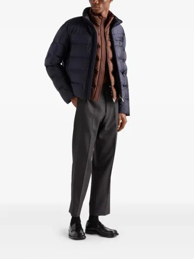 Prada Mens Brown Re-nylon Quilted Woven Gilet In Burgundy