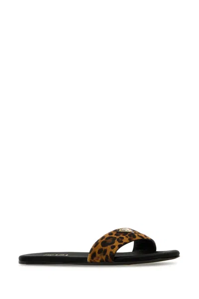Prada Animal Print Genuine Calf Hair Slide Sandal In Multi