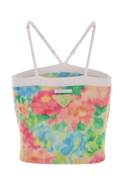 Prada Floral Print Cotton Spaghetti Strap Top In Multi