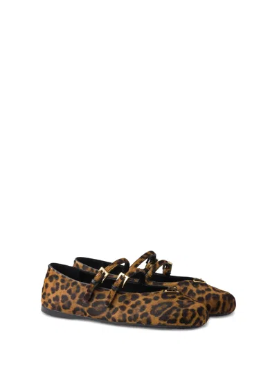 Prada Printed Leather Ballet Flats In Animal Print