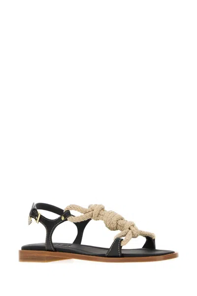 Prada Fabric And Leather Sandals With Rope Detail In Neutral