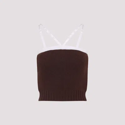 Prada Knitwear With Adjustable Straps And Contrast Trim In Brown