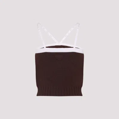 Prada Knitwear With Adjustable Straps And Contrast Trim In Brown