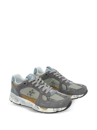 Premiata Suede-panel Lace-up Sneakers In Gray