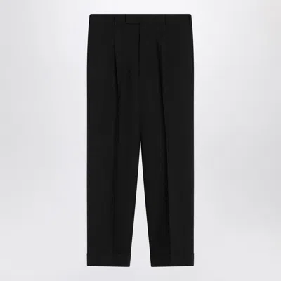 Pt Torino Wool Trousers With Cuffed Hem And Pleats In Black