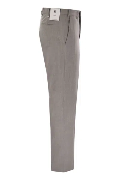 Pt Torino Dieci Stretch Virgin Wool Trousers In Gray