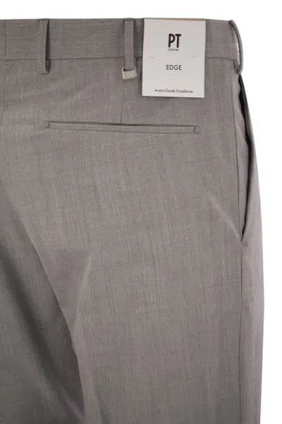 Pt Torino Dieci Stretch Virgin Wool Trousers In Gray