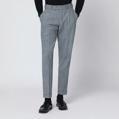 Pt Torino Gray Patterned Wool And Cashmere Trousers In Multi