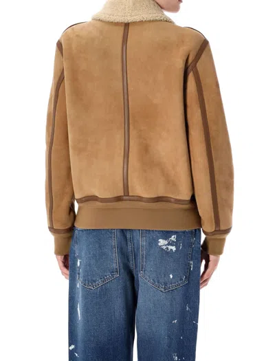 Ralph Lauren Shearling Jacket Contrast Trim In Brown