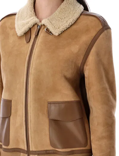 Ralph Lauren Shearling Jacket Contrast Trim In Brown