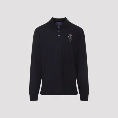 Ralph Lauren Long Sleeve Bear Cardigan With Ribbed Cuffs In Black