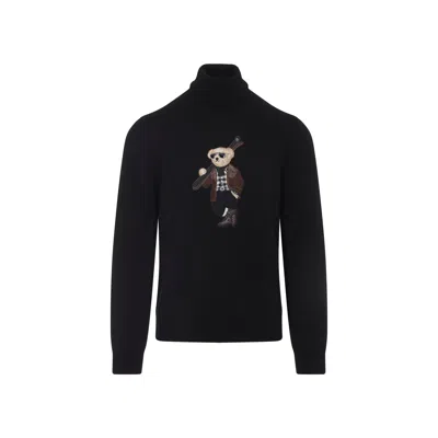 Ralph Lauren Long Sleeve Turtleneck Pullover Embroidered In Black