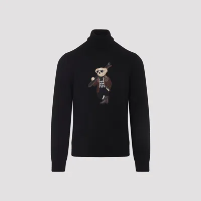 Ralph Lauren Long Sleeve Turtleneck Pullover Embroidered In Black
