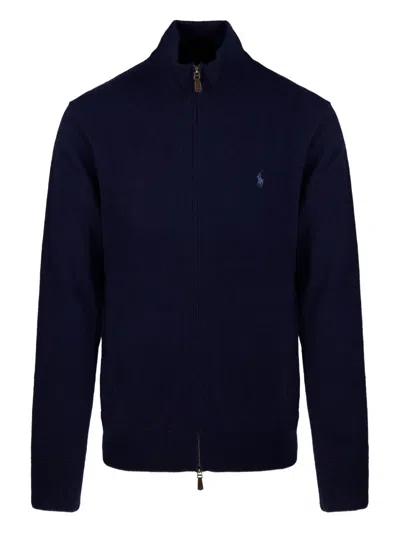 Ralph Lauren Zippered Sweater Ribbed Cuffs In Blue