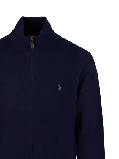 Ralph Lauren Zippered Sweater Ribbed Cuffs In Blue