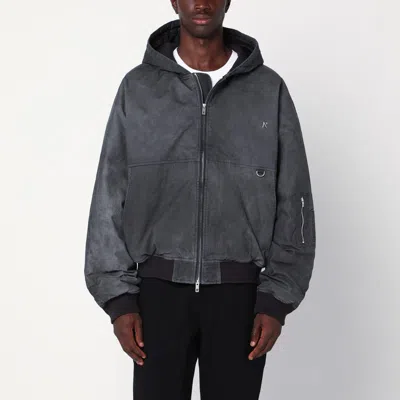 Represent Cropped Hooded Bomber Jacket With Subtle Logo Detail In Black