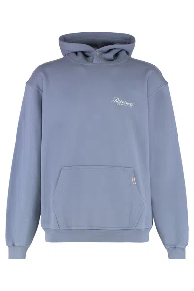 Represent Mens Owners Club Script Logo-print Cotton Hoody Dusty Blue In Blue
