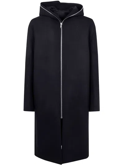 Rick Owens Hooded Mid-length Coat Long Sleeves In Black