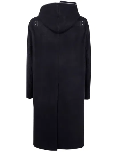 Rick Owens Hooded Mid-length Coat Long Sleeves In Black